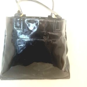 Elegant Black Patent Leather Tote Bag Estee Lauder.